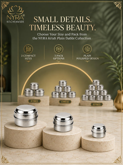 Stainless Steel Plain Kajal Dibbi with Lids, Large size Storage Containers for Kajal, Sindoor, Kumkum, Roli, Chandan, Jewellery Available in Pack of 4, 6 and 12