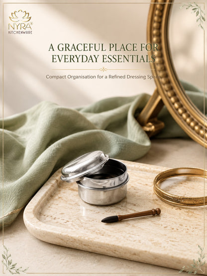 Stainless Steel Plain Kajal Dibbi with Lids (medium-size) Storage Containers for Kajal, Sindoor, Kumkum, Roli, Chandan, Jewellery & Small Essentials