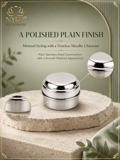 Stainless Steel Plain Kajal Dibbi with Lids (medium-size) Storage Containers for Kajal, Sindoor, Kumkum, Roli, Chandan, Jewellery & Small Essentials