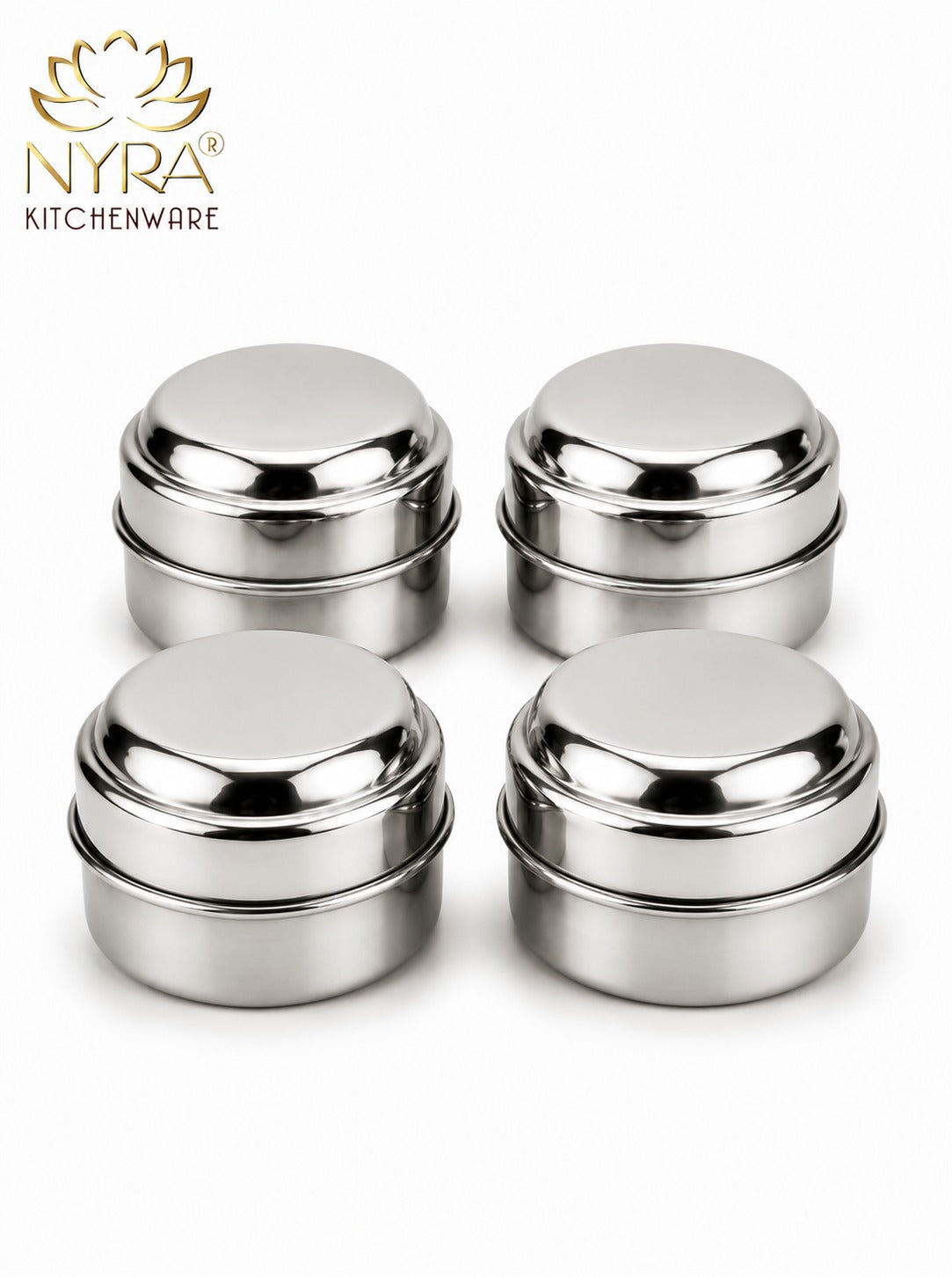 Stainless Steel Plain Kajal Dibbi with Lids, Large size Storage Containers for Kajal, Sindoor, Kumkum, Roli, Chandan, Jewellery Available in Pack of 4, 6 and 12