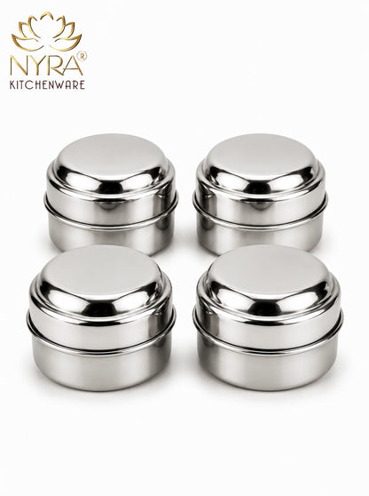 Stainless Steel Plain Kajal Dibbi with Lids, Large size Storage Containers for Kajal, Sindoor, Kumkum, Roli, Chandan, Jewellery Available in Pack of 4, 6 and 12
