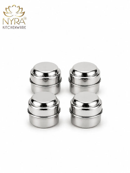 Stainless Steel Plain Kajal Dibbi with Lids (medium-size) Storage Containers for Kajal, Sindoor, Kumkum, Roli, Chandan, Jewellery & Small Essentials