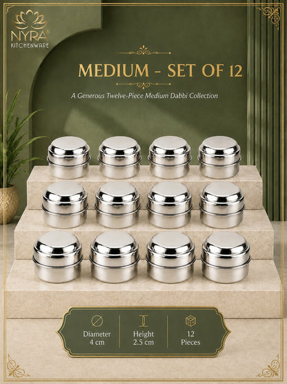 Stainless Steel Plain Kajal Dibbi with Lids (medium-size) Storage Containers for Kajal, Sindoor, Kumkum, Roli, Chandan, Jewellery & Small Essentials
