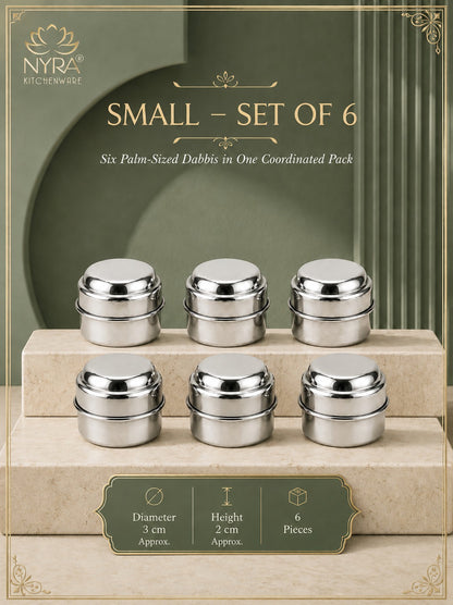 Stainless Steel Plain Kajal Dibbi with Lids | Small Mini Storage Containers for Kajal, Sindoor, Kumkum, Roli, Chandan, Tiny Essentials