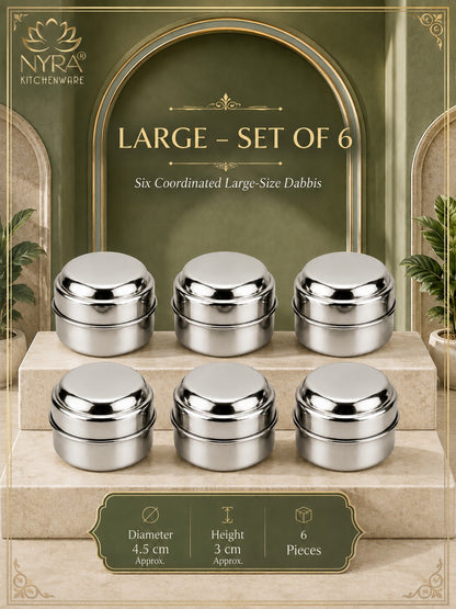 Stainless Steel Plain Kajal Dibbi with Lids, Large size Storage Containers for Kajal, Sindoor, Kumkum, Roli, Chandan, Jewellery Available in Pack of 4, 6 and 12