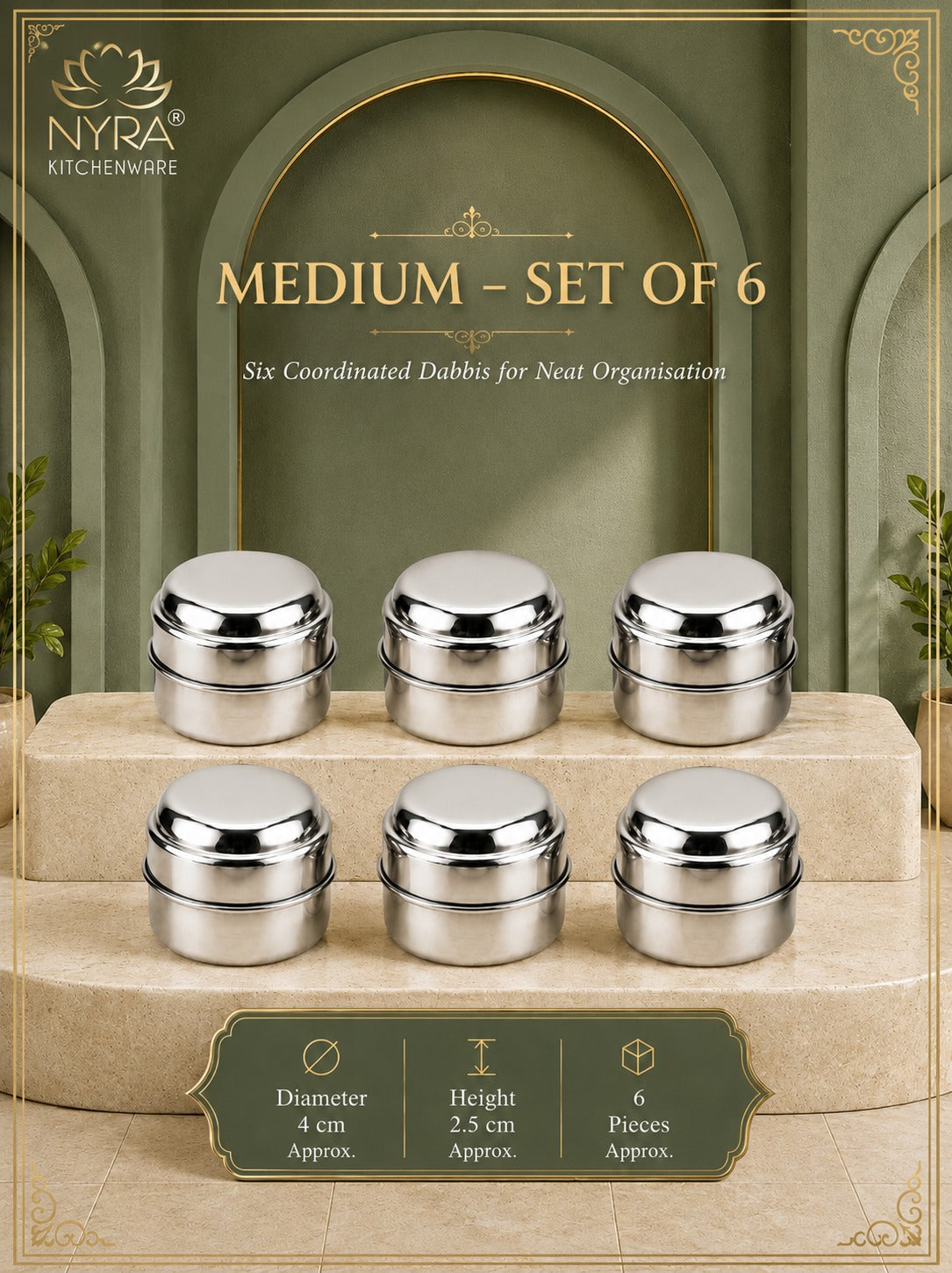 Stainless Steel Plain Kajal Dibbi with Lids (medium-size) Storage Containers for Kajal, Sindoor, Kumkum, Roli, Chandan, Jewellery & Small Essentials