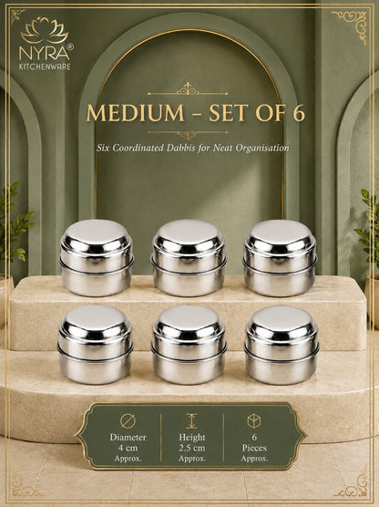Stainless Steel Plain Kajal Dibbi with Lids (medium-size) Storage Containers for Kajal, Sindoor, Kumkum, Roli, Chandan, Jewellery & Small Essentials