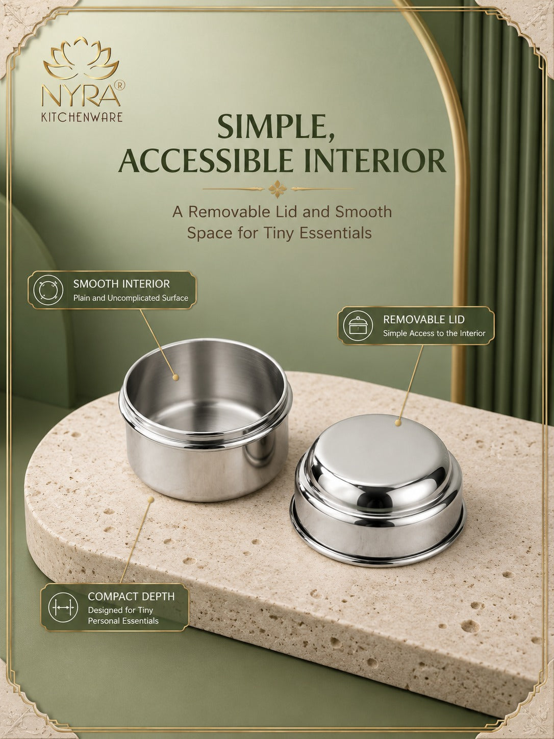Stainless Steel Plain Kajal Dibbi with Lids (medium-size) Storage Containers for Kajal, Sindoor, Kumkum, Roli, Chandan, Jewellery & Small Essentials