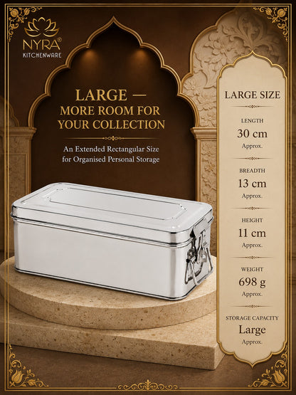 Stainless Steel Jewellery Locker Box with Latch, Multipurpose Storage Container for Jewellery, Accessories, Documents &amp; Personal Essentials, Small/Medium/Large/Set of 3