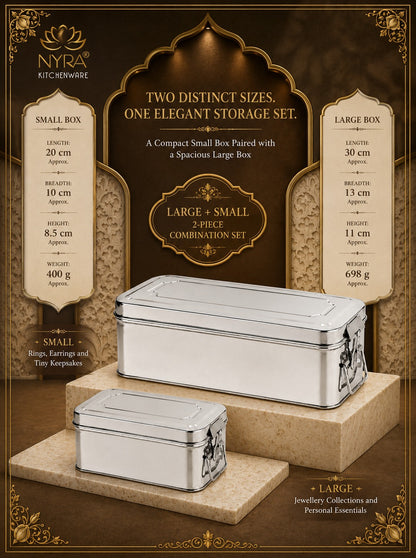 Stainless Steel Jewellery Locker Box Set of 2, Multipurpose Storage Containers for Jewellery, Accessories, Documents & Personal Essentials, Multiple Size Combinations