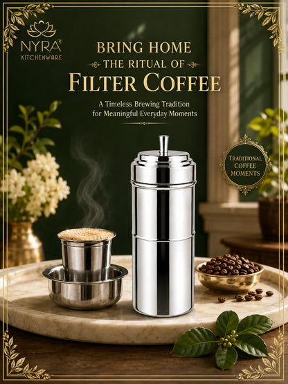 Stainless Steel Coffee Filter | Traditional 4-Part Coffee Decoction Maker with Pressing Disc and Lid