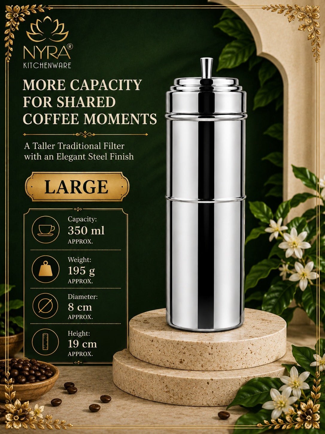 Stainless Steel Coffee Filter | Traditional 4-Part Coffee Decoction Maker with Pressing Disc and Lid