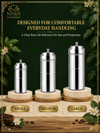 Stainless Steel Coffee Filter | Traditional 4-Part Coffee Decoction Maker with Pressing Disc and Lid
