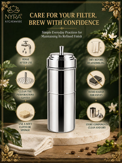 Stainless Steel Coffee Filter | Traditional 4-Part Coffee Decoction Maker with Pressing Disc and Lid