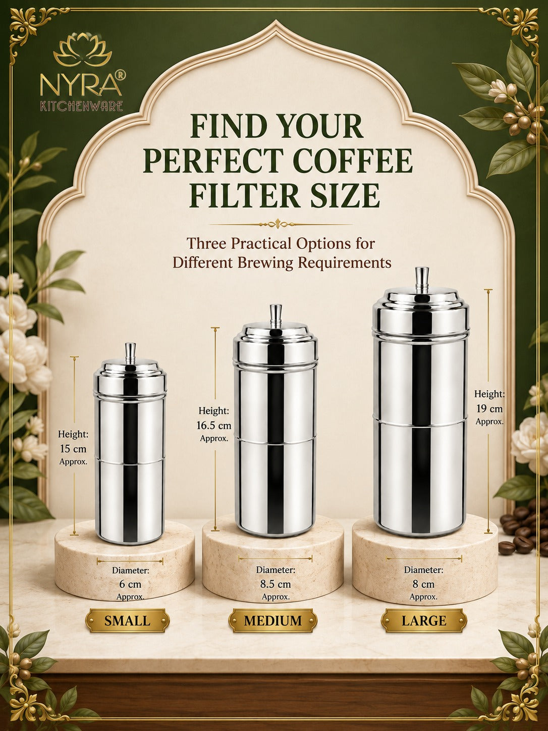 Stainless Steel Coffee Filter | Traditional 4-Part Coffee Decoction Maker with Pressing Disc and Lid