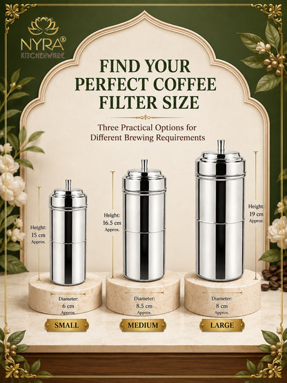 Stainless Steel Coffee Filter | Traditional 4-Part Coffee Decoction Maker with Pressing Disc and Lid