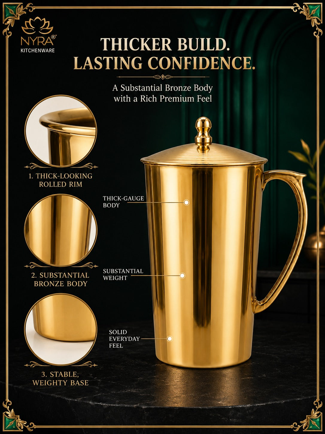 Pure Bronze (Kansa) Water Jug with Lid | Ancient Ayurvedic Health Benefits