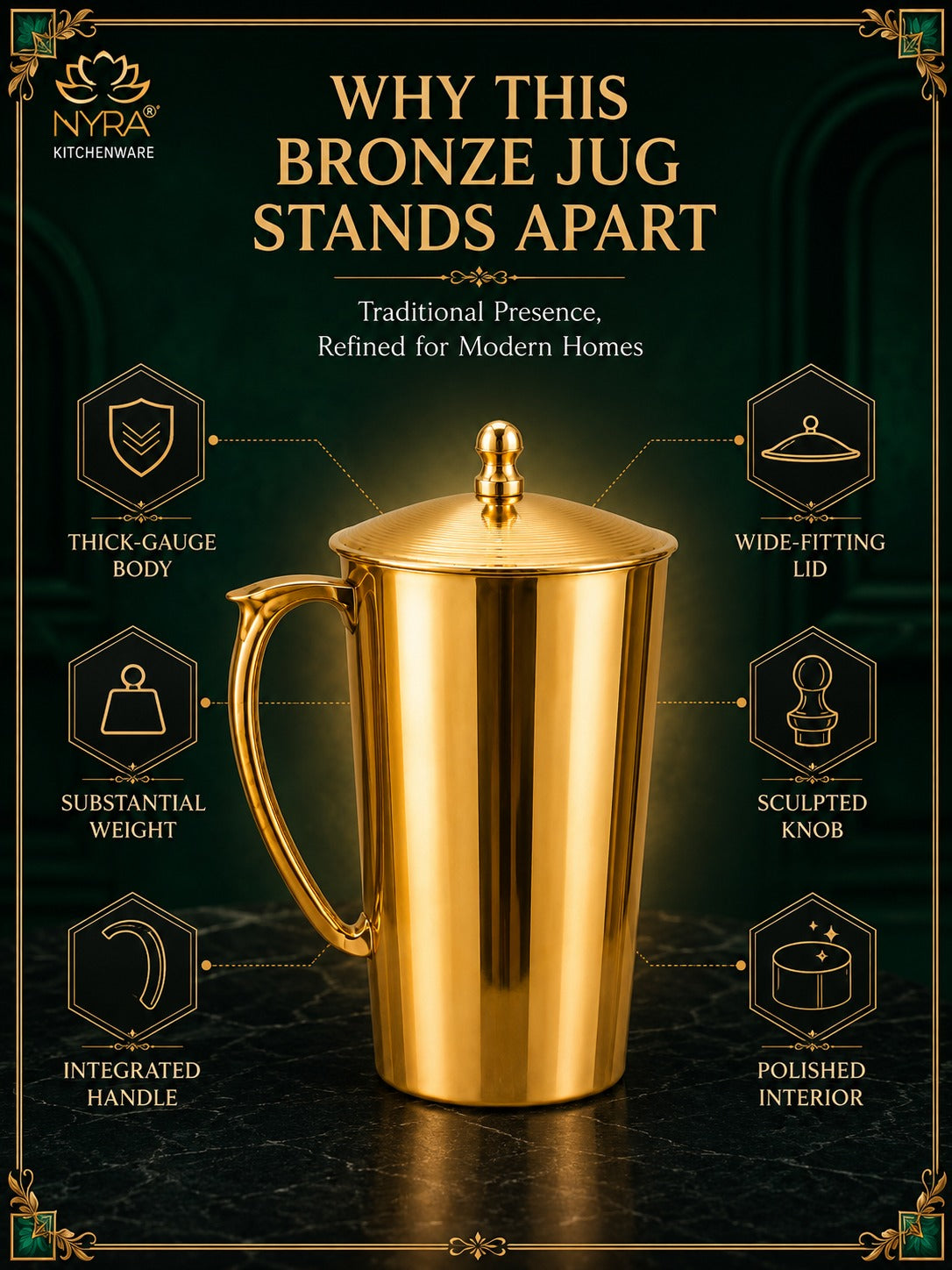 Pure Bronze (Kansa) Water Jug with Lid | Ancient Ayurvedic Health Benefits