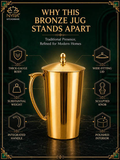 Pure Bronze (Kansa) Water Jug with Lid | Ancient Ayurvedic Health Benefits