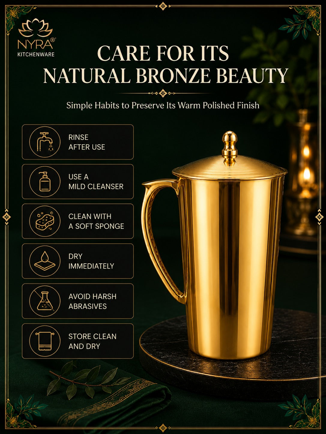 Pure Bronze (Kansa) Water Jug with Lid | Ancient Ayurvedic Health Benefits