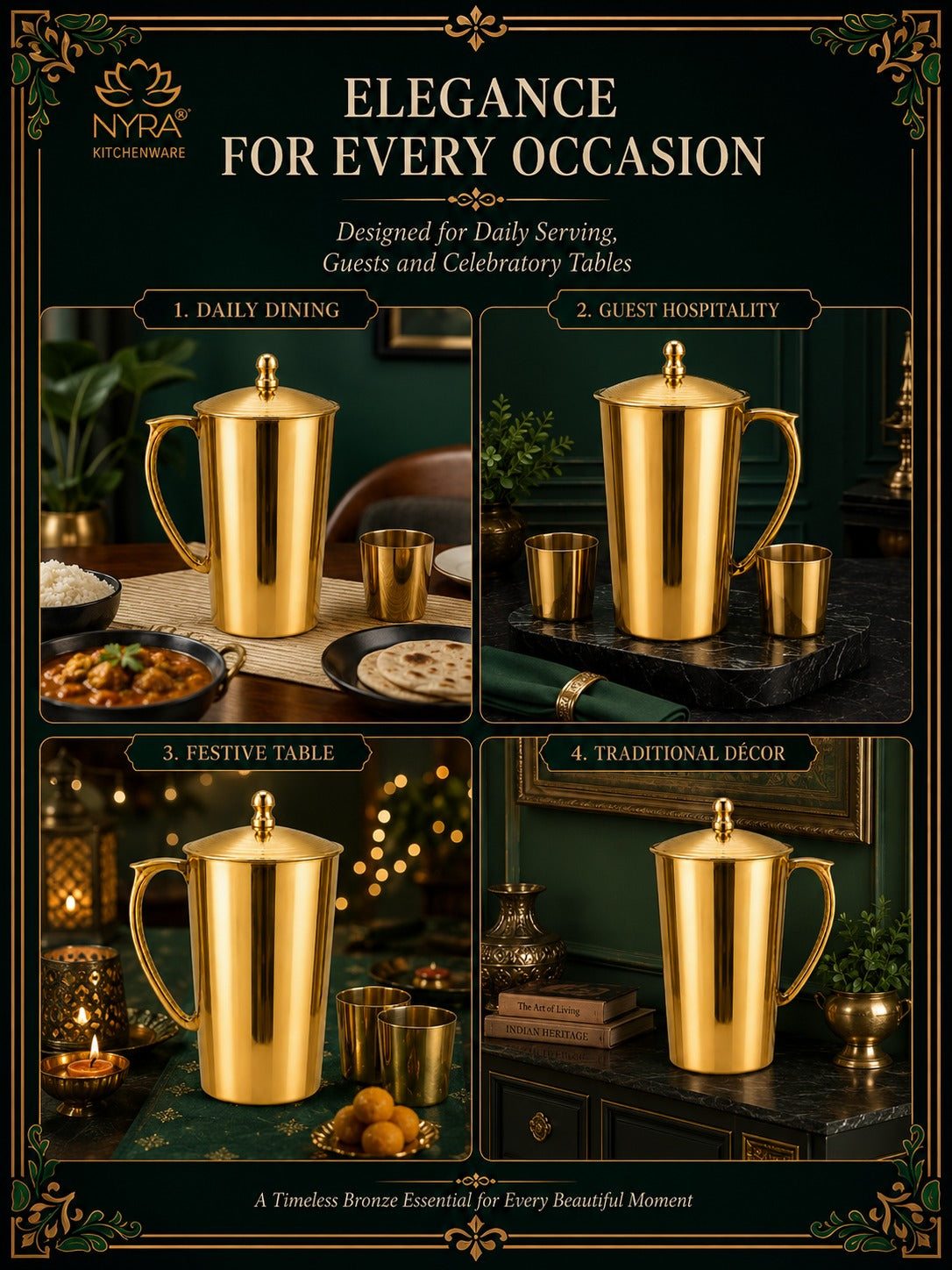 Pure Bronze (Kansa) Water Jug with Lid | Ancient Ayurvedic Health Benefits