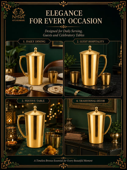 Pure Bronze (Kansa) Water Jug with Lid | Ancient Ayurvedic Health Benefits