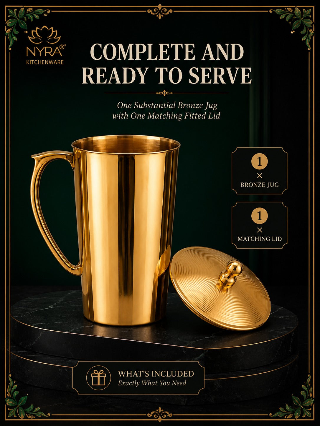 Pure Bronze (Kansa) Water Jug with Lid | Ancient Ayurvedic Health Benefits