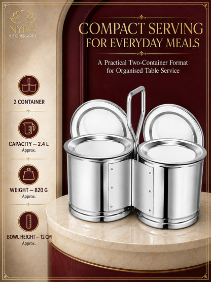 Stainless Steel Vegetable Holder/Chougadha with Lid | Heavy Gauge Food Grade Chaumukha - for serving | Available in 2, 3 & 4 Container Options