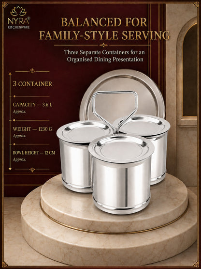 Stainless Steel Vegetable Holder/Chougadha with Lid | Heavy Gauge Food Grade Chaumukha - for serving | Available in 2, 3 & 4 Container Options