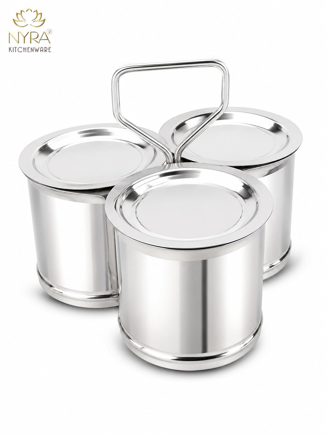 Stainless Steel Vegetable Holder/Chougadha with Lid | Heavy Gauge Food Grade Chaumukha - for serving | Available in 2, 3 & 4 Container Options