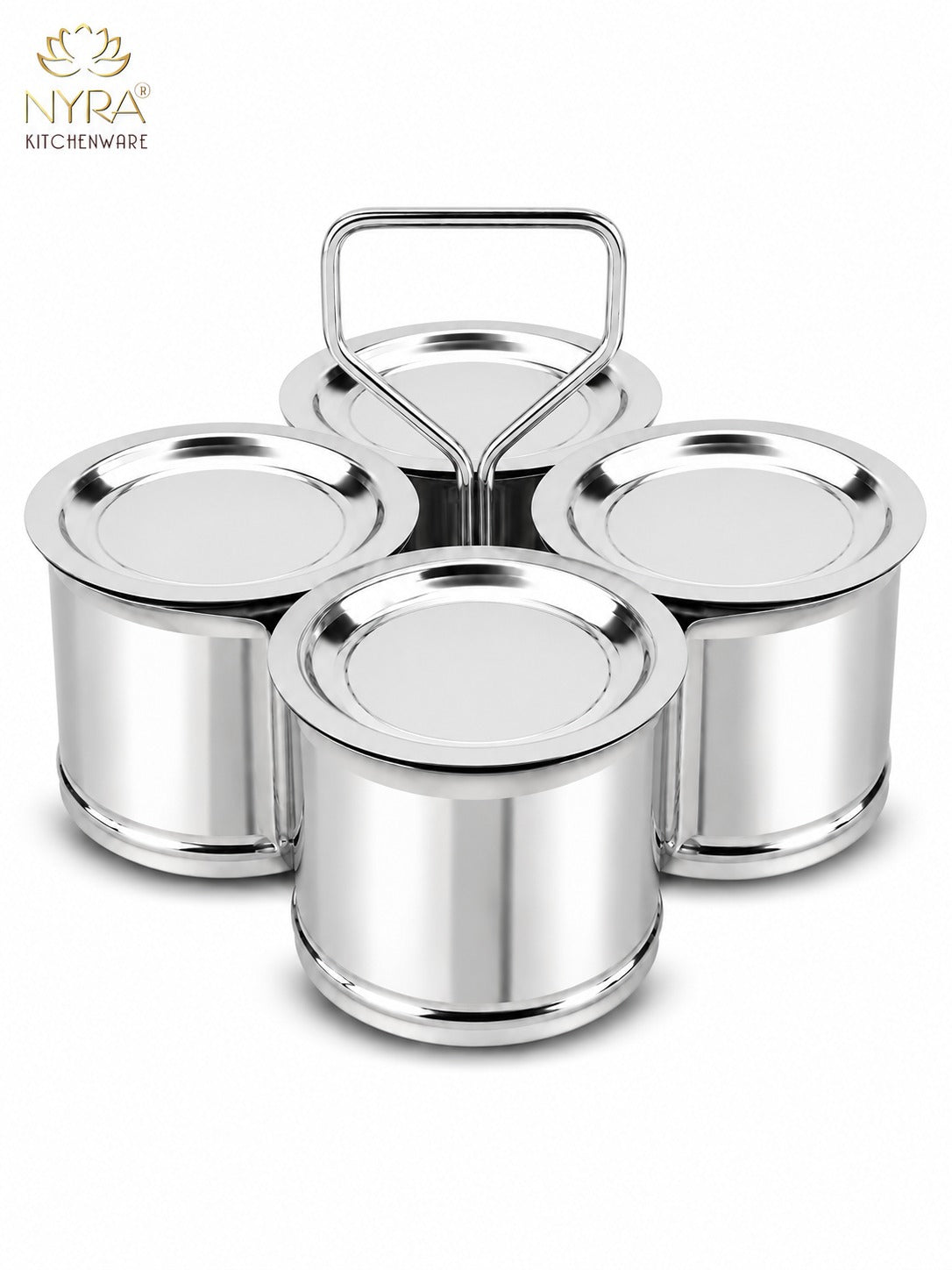 Stainless Steel Vegetable Holder/Chougadha with Lid | Heavy Gauge Food Grade Chaumukha - for serving | Available in 2, 3 & 4 Container Options