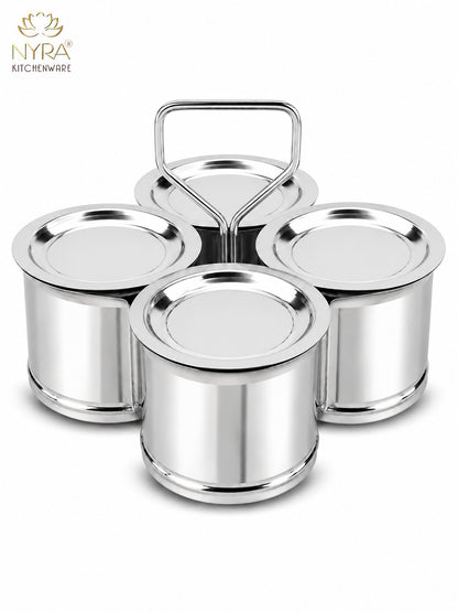 Stainless Steel Vegetable Holder/Chougadha with Lid | Heavy Gauge Food Grade Chaumukha - for serving | Available in 2, 3 & 4 Container Options