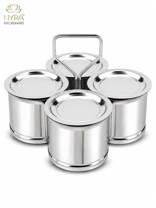 Stainless Steel Vegetable Holder/Chougadha with Lid | Heavy Gauge Food Grade Chaumukha - for serving | Available in 2, 3 & 4 Container Options