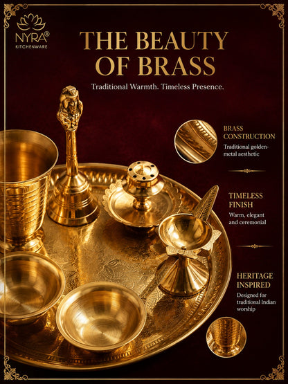 Brass Pooja Thali Set with Diya, Bell, Kalash, Incense Holder, and Bowls - Making it Ideal for Daily Worship and Special Ceremonies