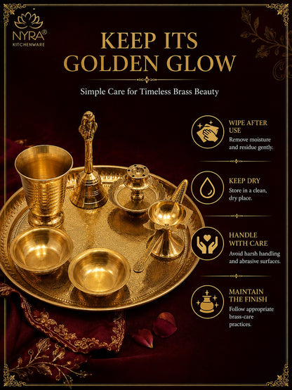Brass Pooja Thali Set with Diya, Bell, Kalash, Incense Holder, and Bowls - Making it Ideal for Daily Worship and Special Ceremonies