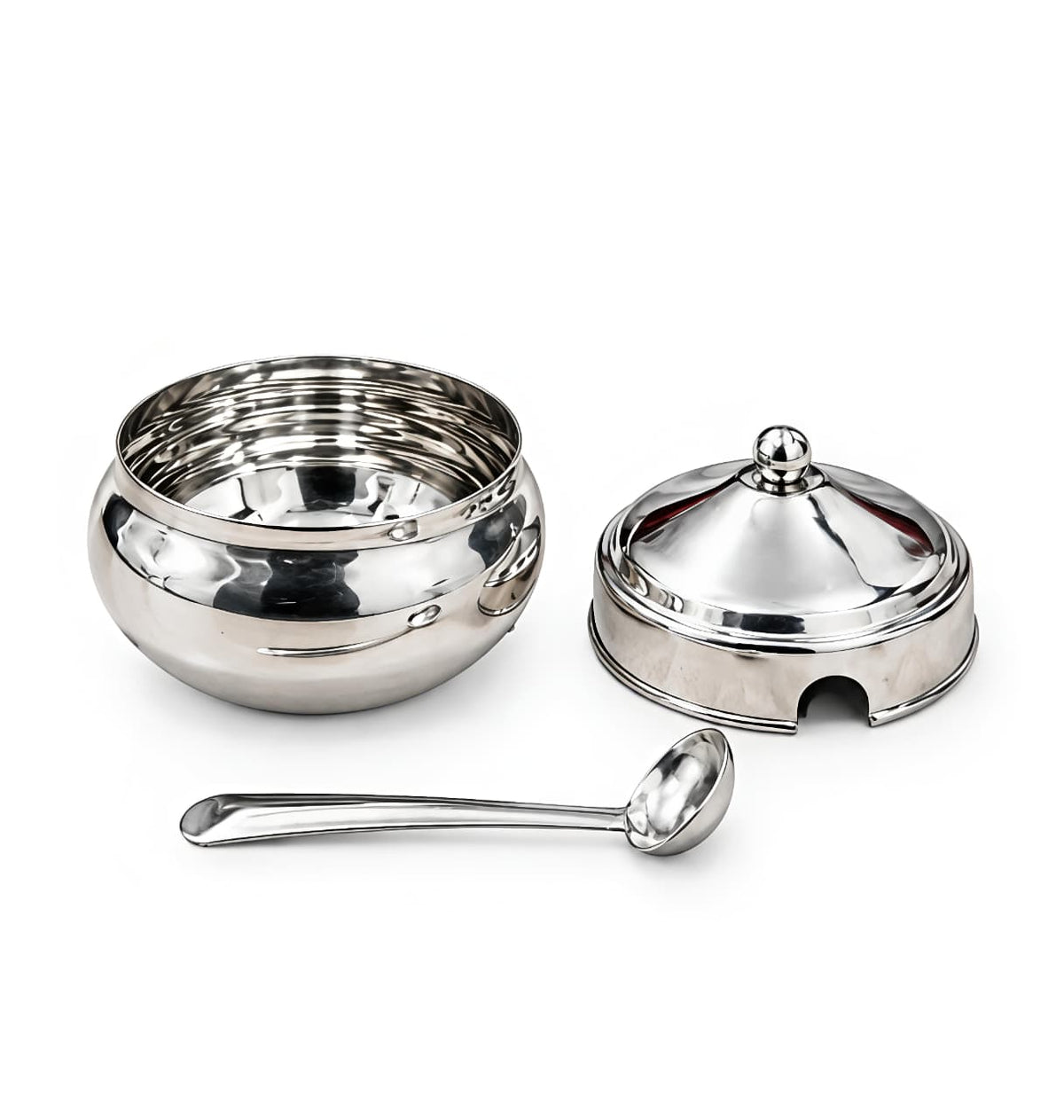 Stainless steel Ghee Pot with Lid and Spoon – Traditional Silver-Tone Matka-style Storage Container for Kitchen