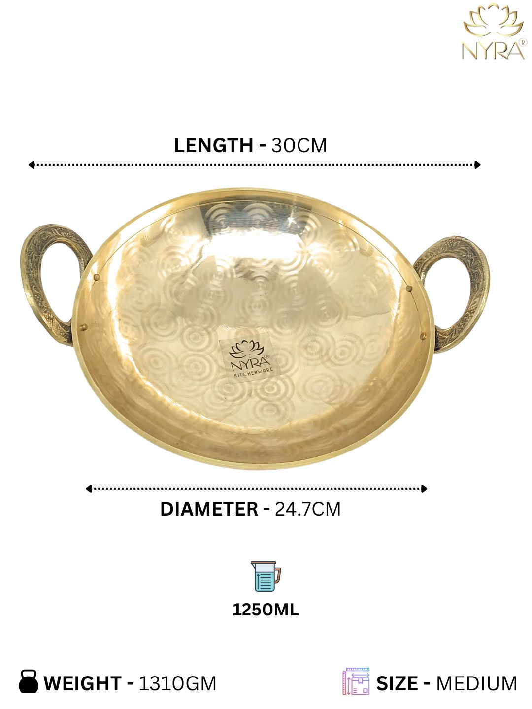 Traditional Brass Kadhai (Pital Wok) with Designer Handles | Premium Healthy Cookware (3 Sizes)
