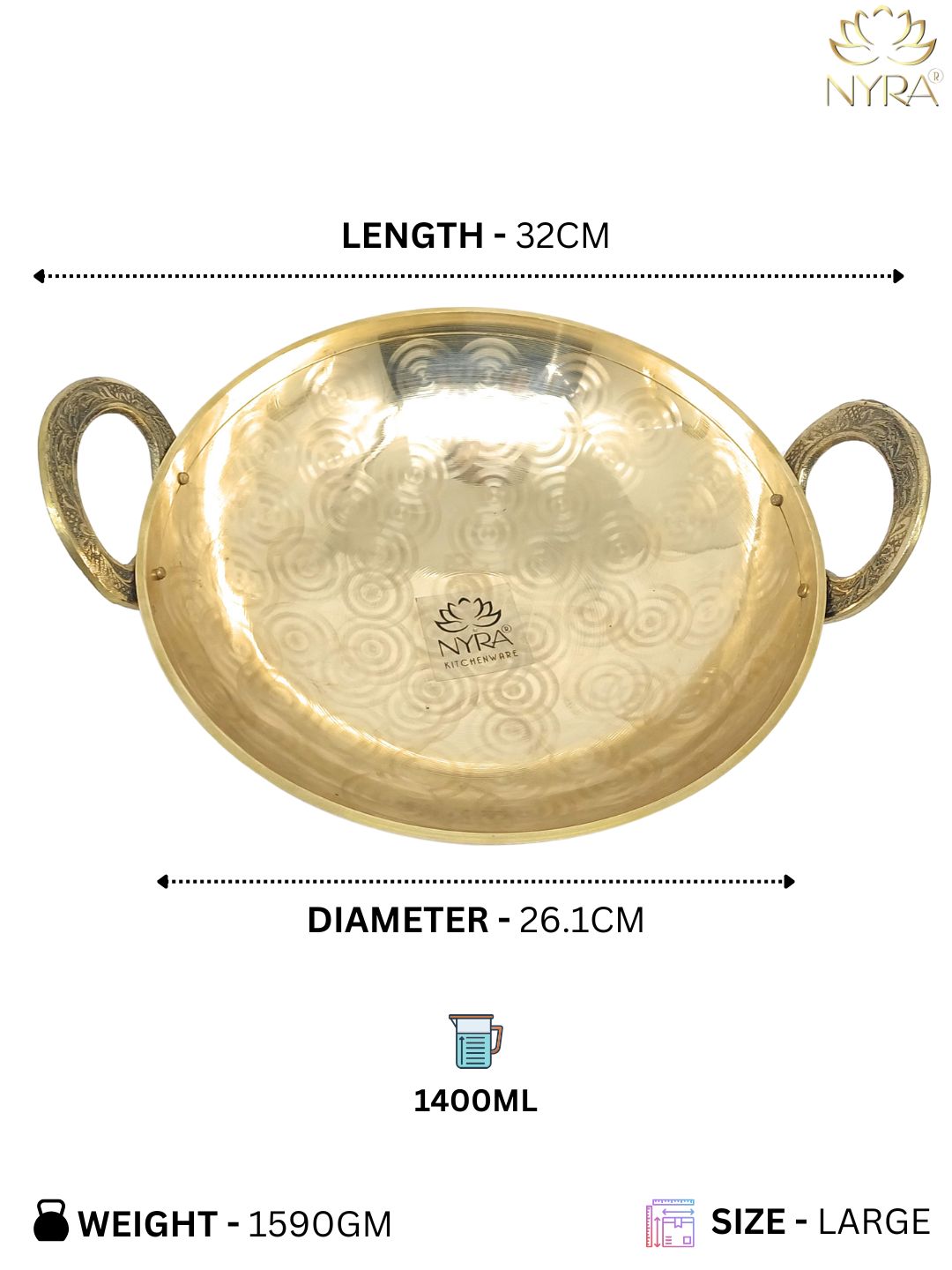Traditional Brass Kadhai (Pital Wok) with Designer Handles | Premium Healthy Cookware (3 Sizes)