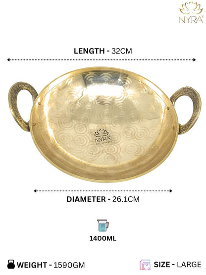 Traditional Brass Kadhai (Pital Wok) with Designer Handles | Premium Healthy Cookware (3 Sizes)