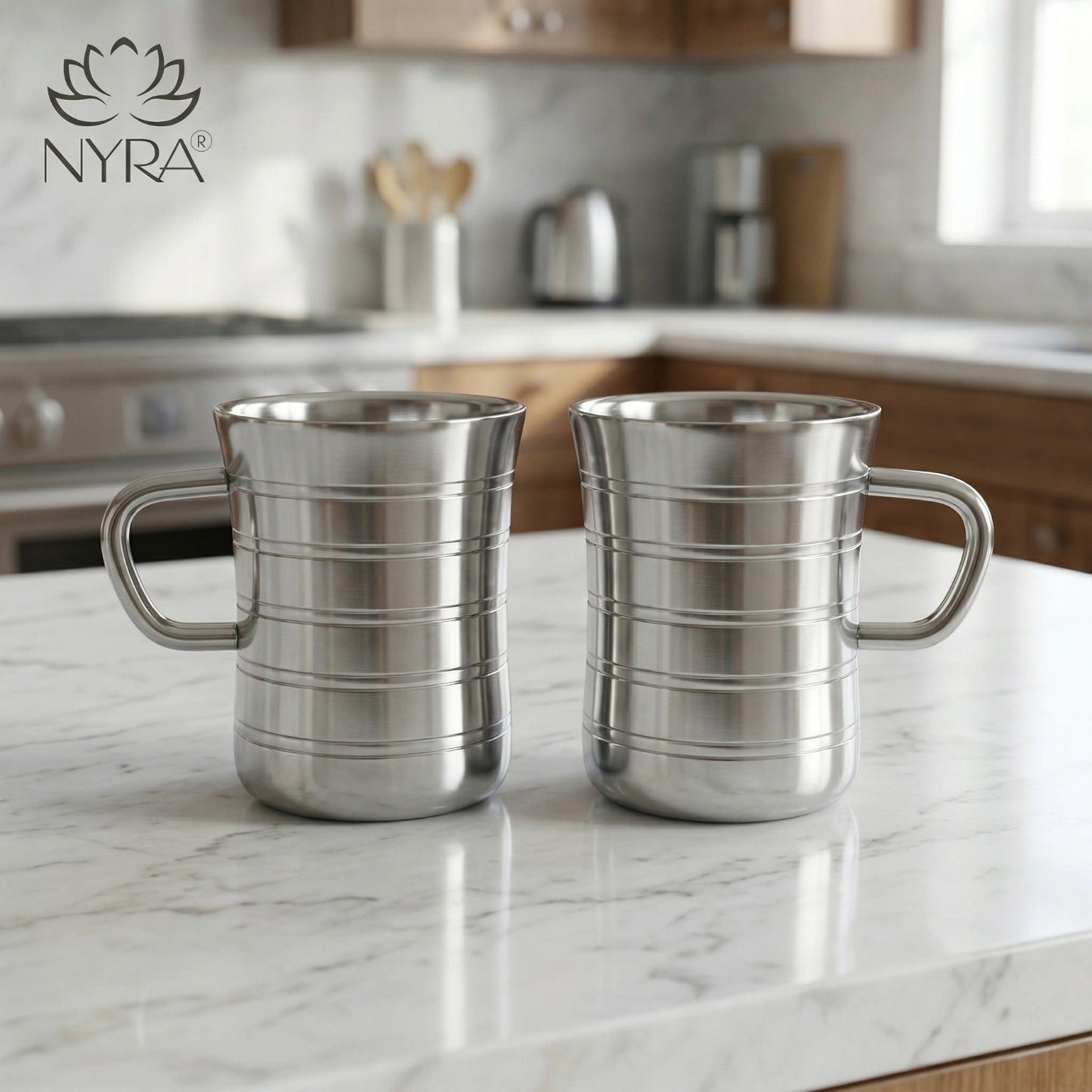 Stainless Steel Double-Walled Tea/Coffee Mug Set – Insulated 100 ml Glossy Finish Cups