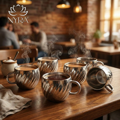 Stainless Steel Floral Design Tea Cup | Elegant Mirror Finish Cup Set