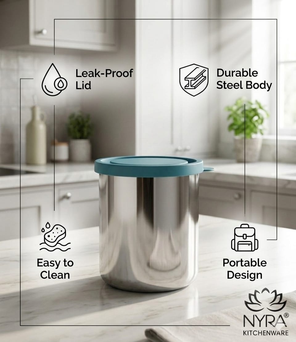 Stainless Steel Leak-Proof Glass with Lid | Durable & Spill-Resistant
