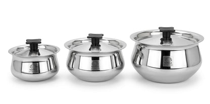 Stainless Steel Pulao Handi with Lid and PVC Knob – Set of 3