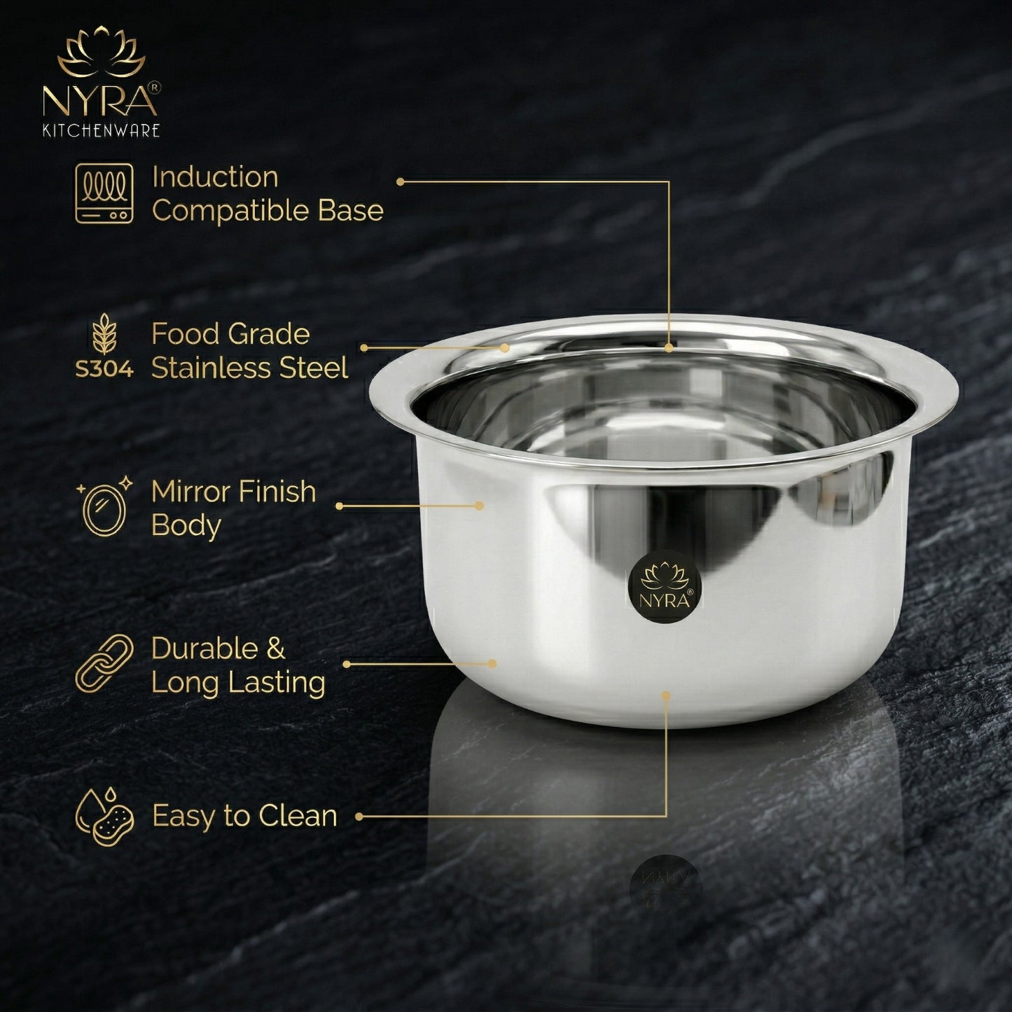 Induction Compatible Stainless Steel Boiling Vessel with Lid - Heavy Duty & Flat Base