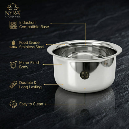 Induction Compatible Stainless Steel Boiling Vessel with Lid - Heavy Duty & Flat Base