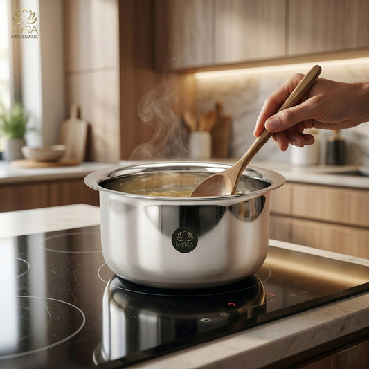 Induction Compatible Stainless Steel Boiling Vessel with Lid - Heavy Duty & Flat Base