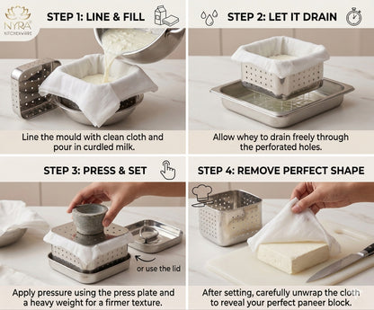Premium Stainless Steel-square Paneer Maker | Mould & Strainer with Top Press Lid for Homemade Paneer