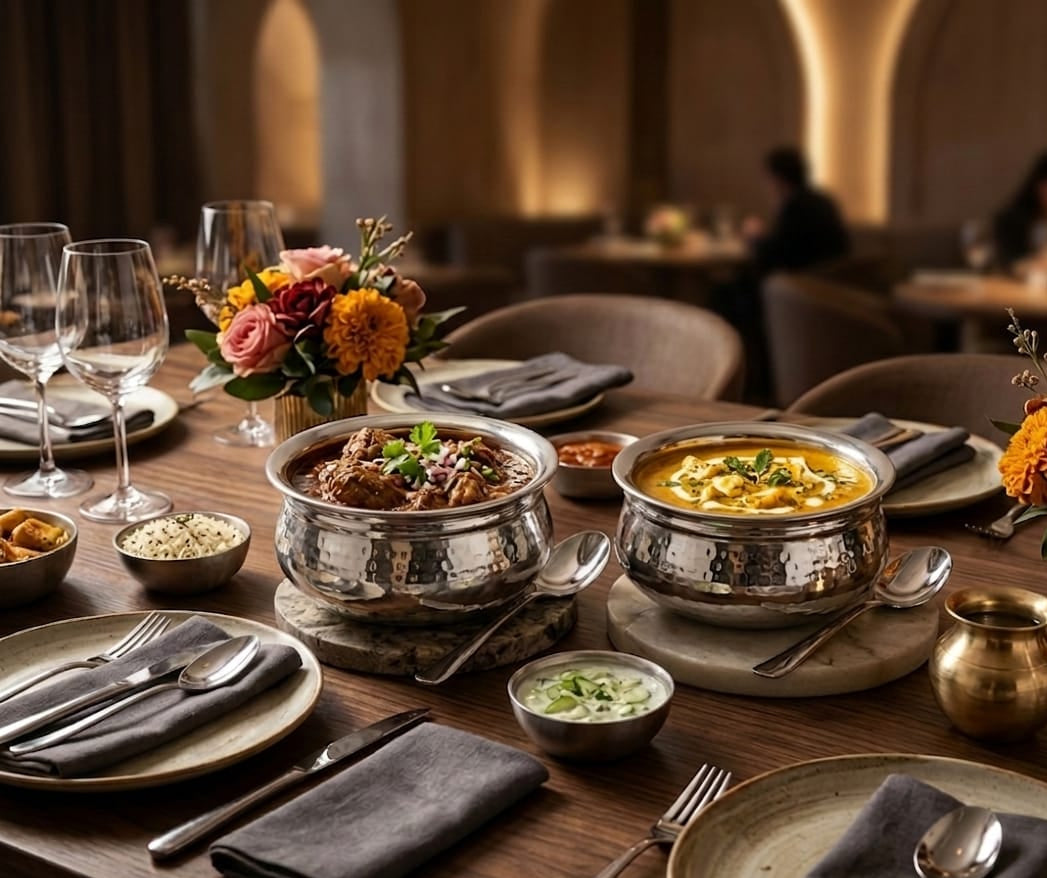 Stainless Steel Hammered Finish Dal Handi - Premium Serveware Set