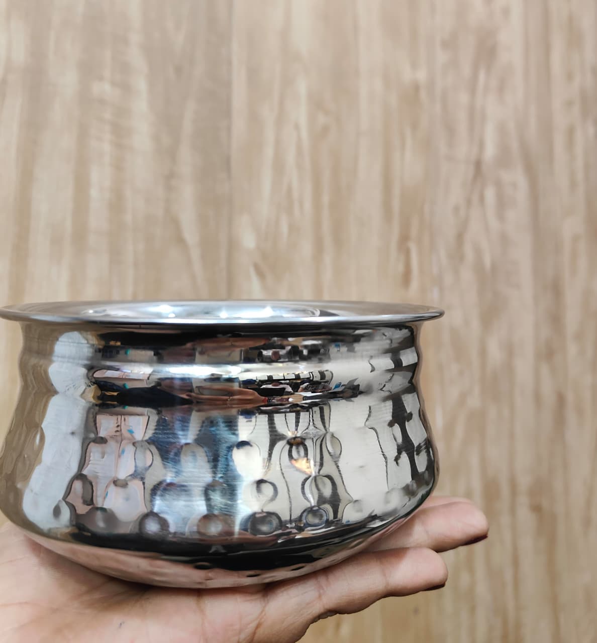 Stainless Steel Hammered Finish Dal Handi - Premium Serveware Set