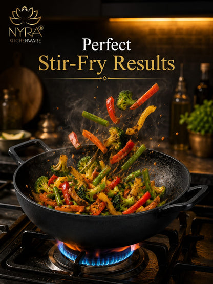 Pre-Seasoned Cast Iron Wok/Kadhai | Pure, Toxin-Free & Naturally Non-Stick